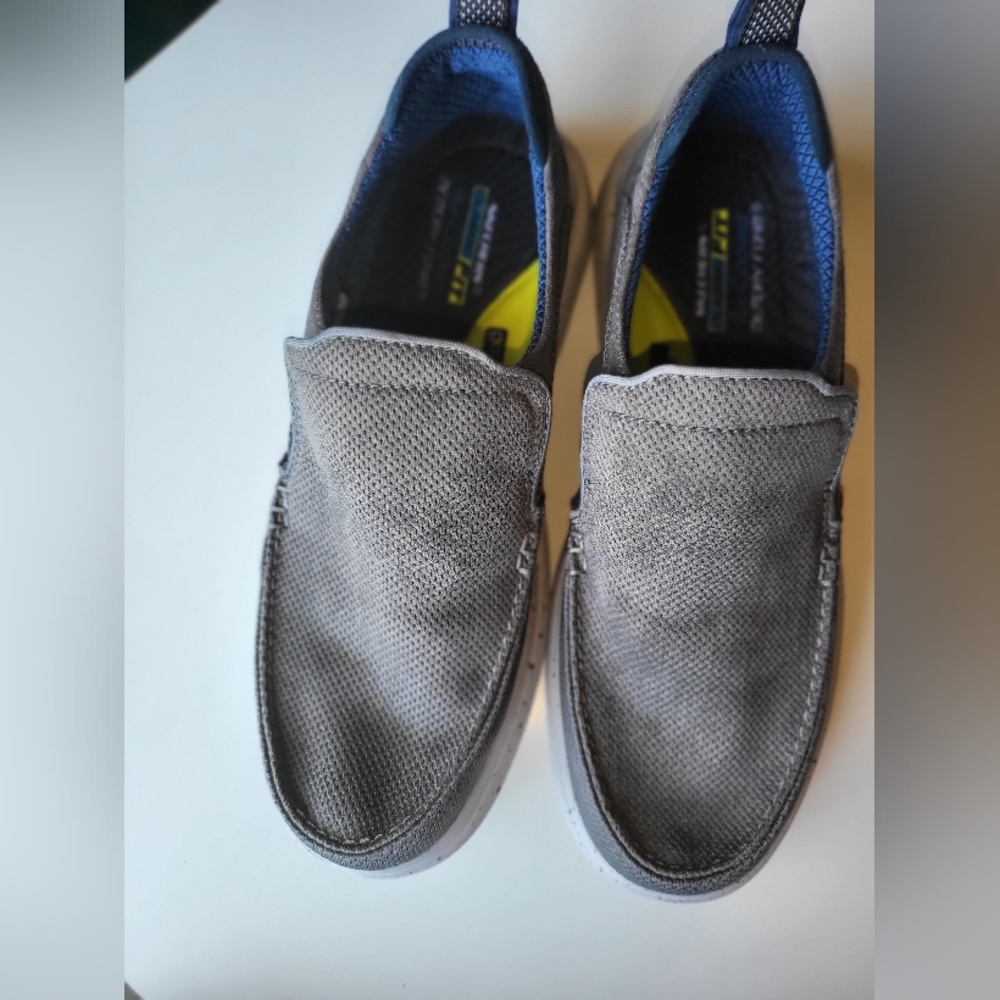 Mens Skechers Proven Renco Canvas Slip On Moc Toe Charcoal